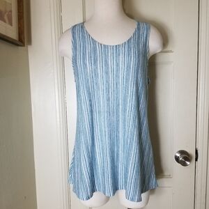 W5 ANTHROPOLOGIE L blue white stripe sleeveless gold zipper back blouse